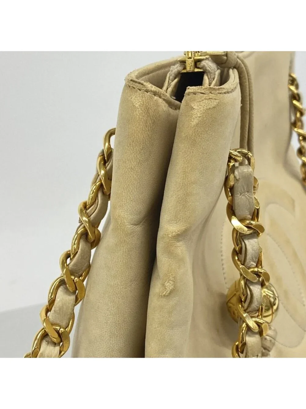 Chanel Shoulder Bag Leather Beige Gold
